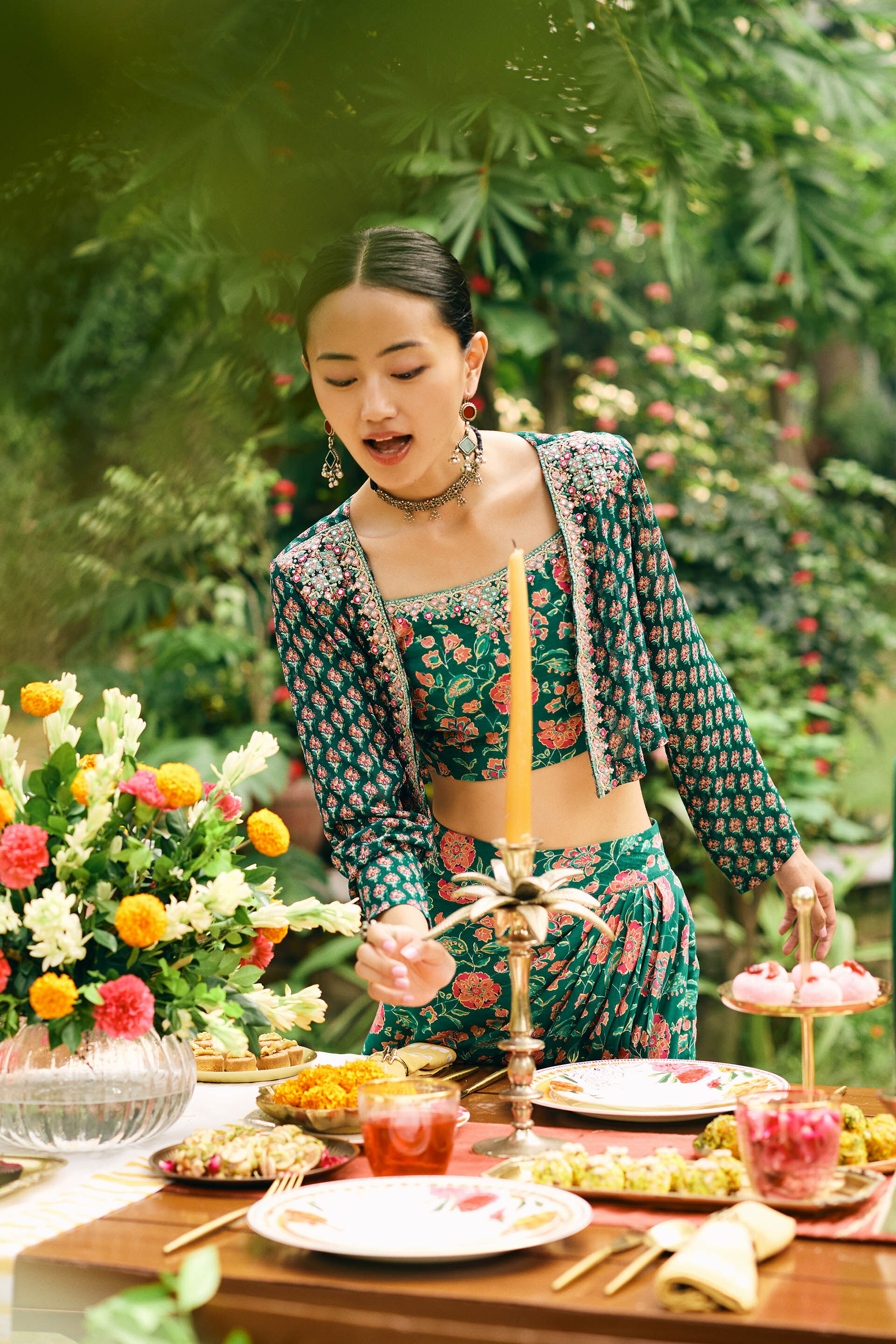 Gulzar Skirt Set, Green, image 6